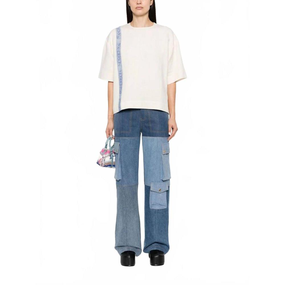 NEW JW ANDERSON logo print linen blend tee in cream
